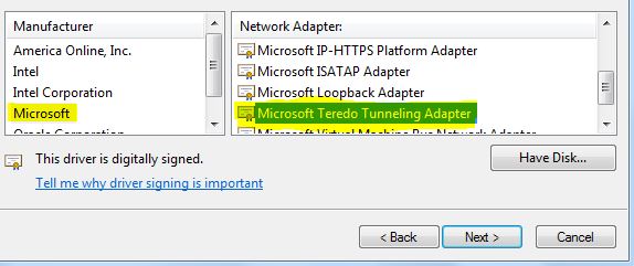 microsoft teredo tunneling adaptor driver